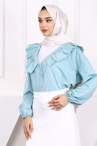 İmajButik Çağla Collar Ruffled Buttoned Shirt
