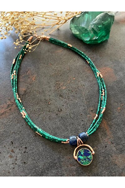 splashtakı 925 Ayar Gümüş Rose Gold Kaplama Malahit Kolye