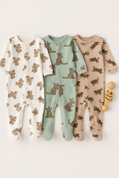 İZYALİF BABY Baby Boy 3-Piece Jumpsuit Set with Booties and Snap Fasteners Cotton