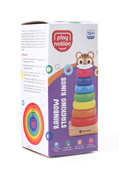 PlayNation Play Nation Premium Rainbow Stacking Rings, Colorful Rings, Multicolor - 8 Pieces