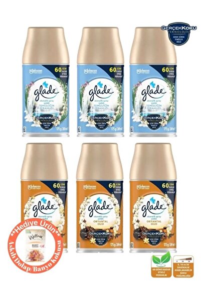 Glade Oda Kokusu, Otomatik Sprey Yedek, 6'lı Promosyon Paketi, 3x Oryantal Oud -3x Temiz Çarşaf Ferahlığı