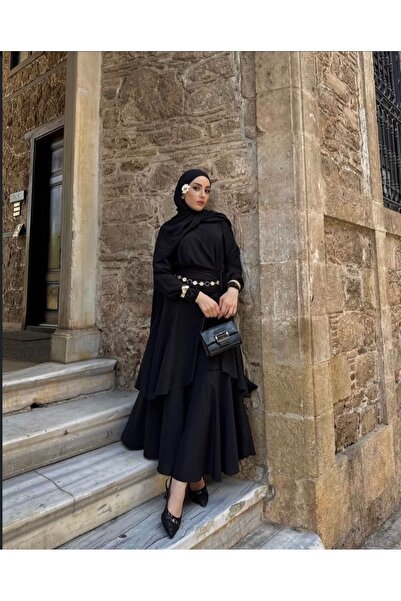 La MatildaLingerie ZARİF ÇİÇEK DESENLİ KATLI UZUN ŞİFON DAVET ELBİSESİ