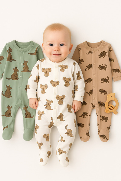 İZYALİF BABY Baby Boy 3-Piece Jumpsuit Set with Booties and Snap Fasteners Cotton