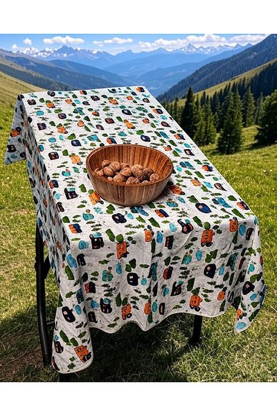 Exve Exclusive Yellow Blue Red Camping Caravan Printed Cotton Woven Eco-Friendly Camping Caravan Tablecloth 150cm