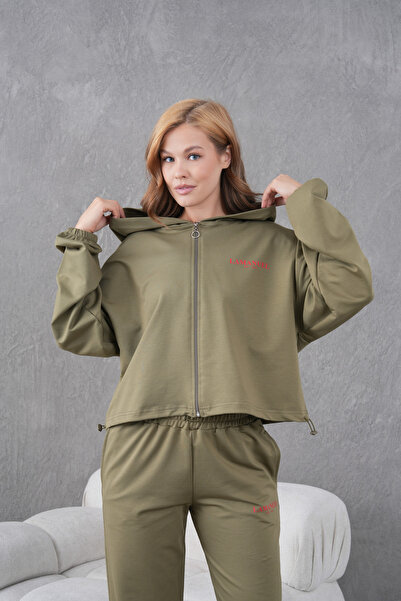 Lamanuel Zippered Adjustable Elastic Printed Hooded Tracksuit Set