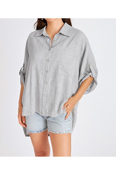 My Blog Gray Low Sleeve Oversized Shirt - 4715