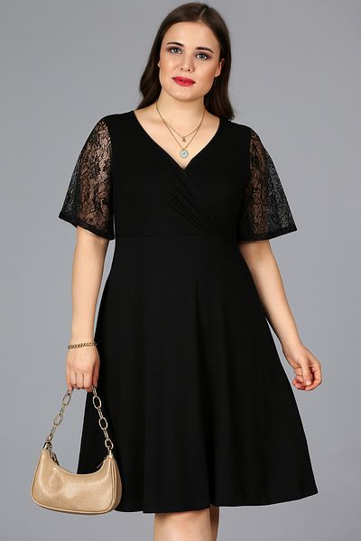 Curvy Trend Plus Size Double Breasted Sleeves Lace Flared Dress