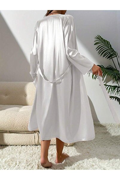 Jermo Women's Satin Degaje Collar Dress Nightwear Set 2 Pack