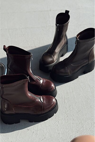 I Love Shoes Lansdor Mat Deri Yüksek Taban Bordo Kadın Bot