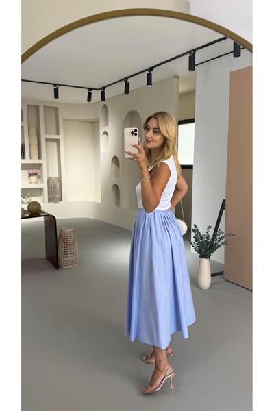 Sezgi Tekin Premium σειρά Πλισέ Λιλά Ποπλίνα Καμπάνα Φούστα