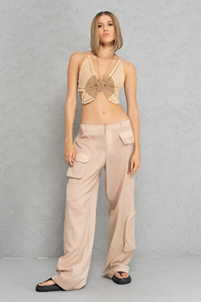 Kikiriki Beige Yağmurluk Cepli Bol Pantolon