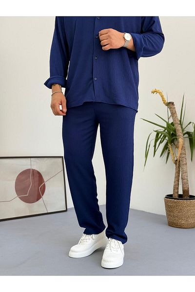 Baycombine35 Unisex Relaxed Fit Wrinkle Crinkle Fabric Trousers