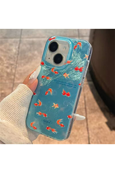 EDELFU حافظة أورورا بلو اللون بتصميم السمكة البرتقالية مع حافة جانبية مسننة ل...