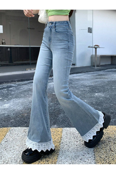 Touz Moda Y2k Lace Detail Jean Παντελόνι