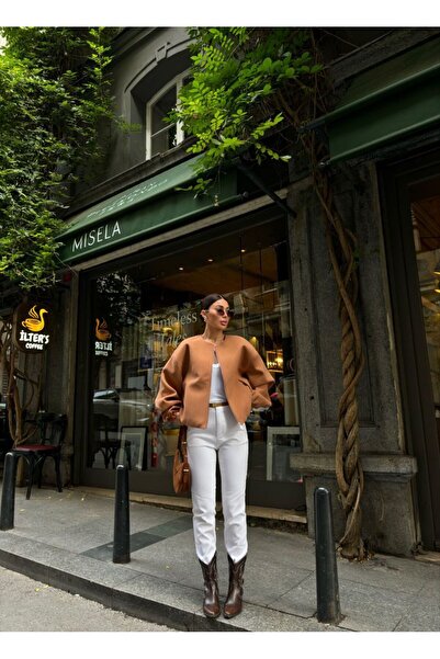 ELLA Cashmere Zippered Jacket - Beige