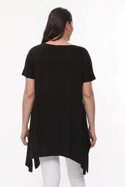 Curvy Trend Plus Size Symbol Printed Short Sleeve Slit Basic Blouse