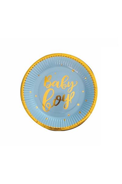 SDX Market Set of 8 party plates, Baby Boy, blue, 18 cm