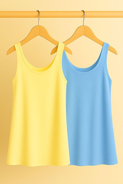 COTENCONCEPT 2 Pieces A-Line Comfortable Fit Basic Thick Strap Undershirt T-S...