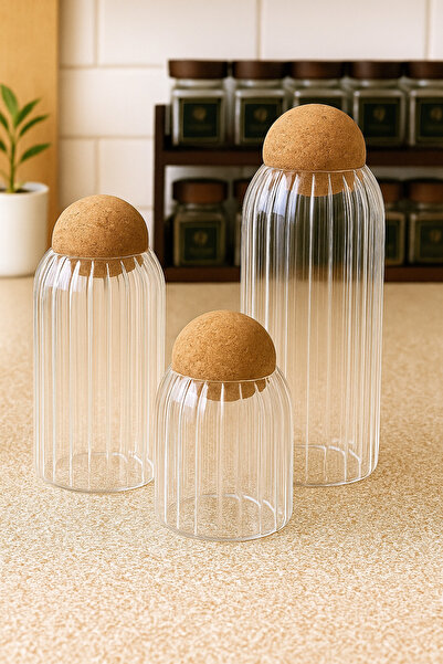 silvia home decor Glass Jar with Cork Ball Lid Set of 3