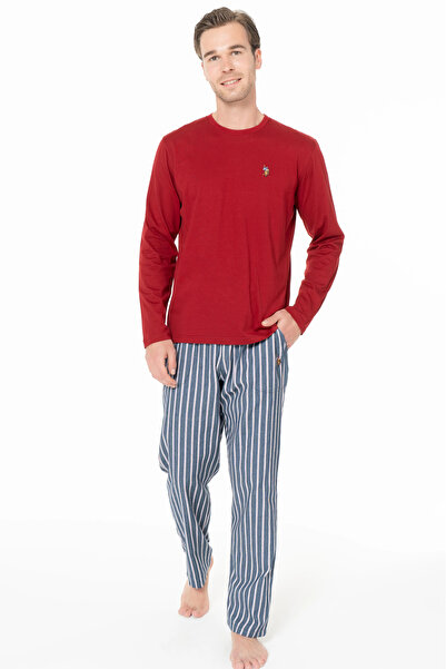 U.S. Polo Assn. Men's Pajamas Set, Pocket, Cotton, Long Sleeve, Crew Neck, Elastic Leg, Stripe