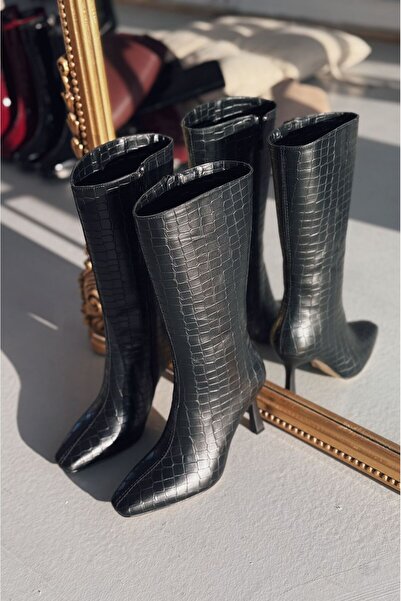 I Love Shoes حذاء Jorani جلد غير لامع منقوش باللون الأسود بكعب عالٍ