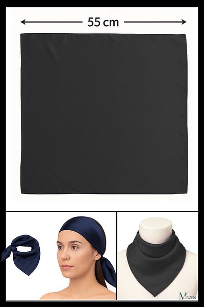 MAZEN Plain Black Bandana |   55X55Cm |   Satin Square Scarf |   Unisex Hair Accessory and Neck Scarf