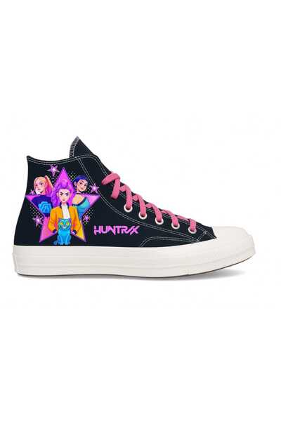 LİASSHOES Huntrix Demon Hunter Star Girls K Pop Printed Black Linen Kids Spor...