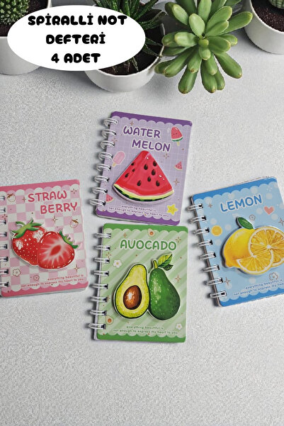 ALLStore KABARTMA SERT KAPAK MEYVE DESENLİ NOT , ÖDEV DEFTERİ 4 ADET 60 YAPRA...