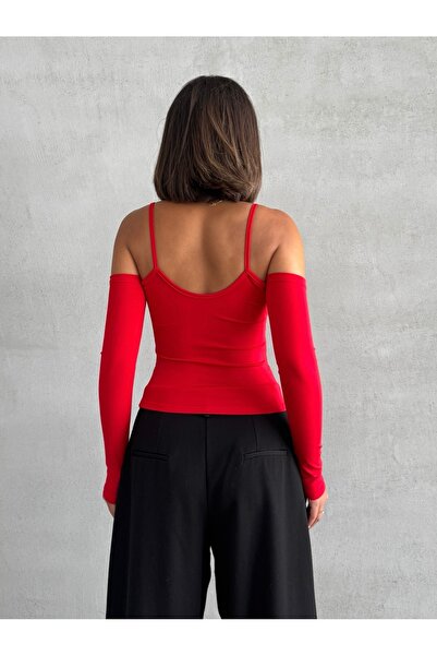 The Base Women's Red Scuba Shoulder Low-Cut Rope Strap Top