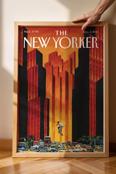 Saturn The New Yorker Framed Painting August 3 2015 - Mark Ulriksen Skateboarder Painting on a Hot Summer Day
