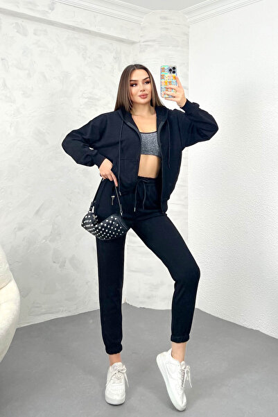 OEM Women's simple black cotton 2-piece tracksuit - M(38)