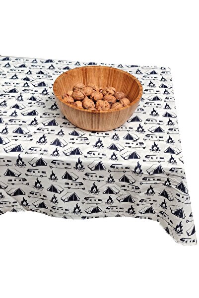 Exve Exclusive Navy Blue Camping Caravan Printed Cotton Woven Eco-Friendly Camping Caravan Tablecloth 150 cm