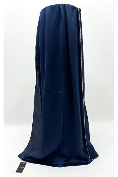 CARLİNA Dubai İpeği Kobe Saten Kenarı Taşlı Abiyelik Lacivert Şal