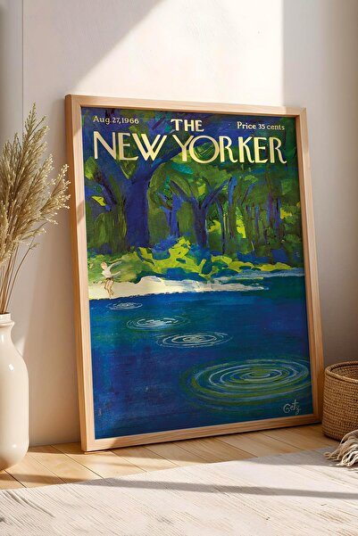 Saturn Pictură înrămată The New Yorker 27 august 1966 - Pictură de rațe plutitoare pe lac