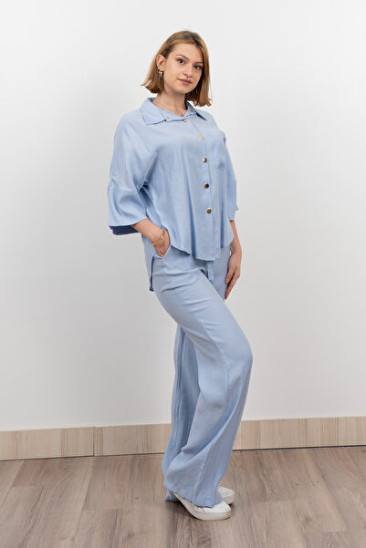 MissVina Set de pantaloni cu elastic în talie și jachetă cu închidere cu apăs...