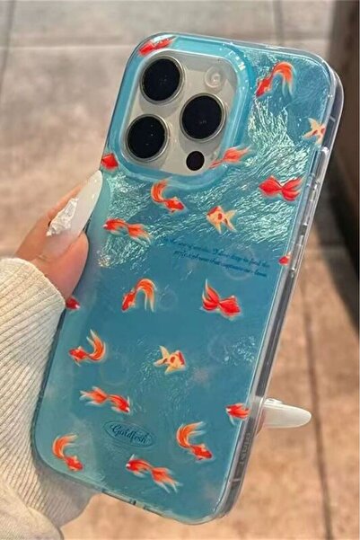 EDELFU iPhone 13 Pro Max için Aurora Mavi Renk Turuncu Balık Tasarımlı Koruyu...