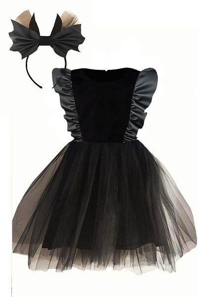 Shecco Babba Girls' Halloween Costume Dress Black Tutu with Crown Party Birthday Special Occasion Stylish Dress 1-10 Years