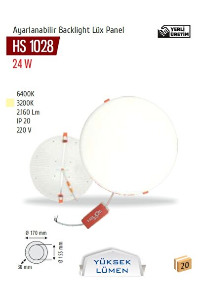 Helios : 24W Sıva Altı Lüx LED Panel, Beyaz Işık (HS 1028)