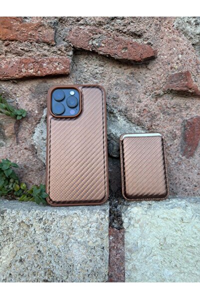 SUPPO iPhone 16 Pro Max Uyumlu Lüx Karbon Magsafe Kılıf ve Magsafe Kartlık Çöl Titanyum