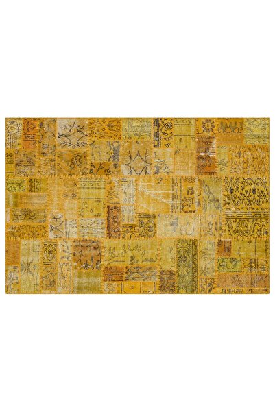 halinet Sarı Modern Yıkanabilir Kaymaz Salon Halısı Smpt-Patchwork-5991