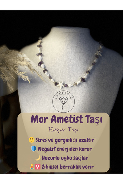 La Clarte Kadın Mor Ametist Taşı Detaylı Deniz Kabuğu Kolye