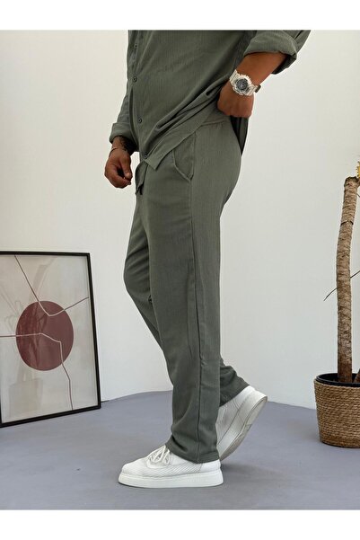 Baycombine35 Unisex Relaxed Fit Wrinkle Crinkle Fabric Trousers