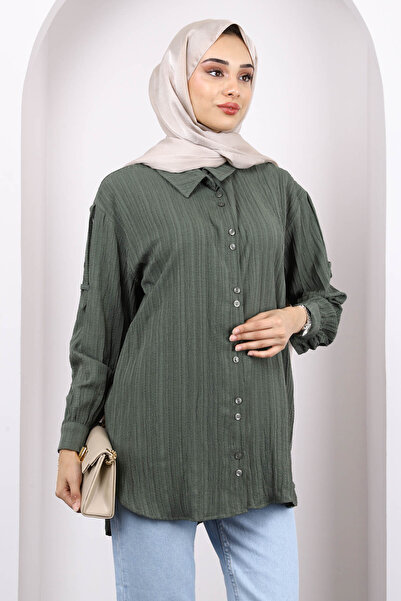 İmajButik Πουκάμισο με λεπτομέρεια με χακί μανίκι