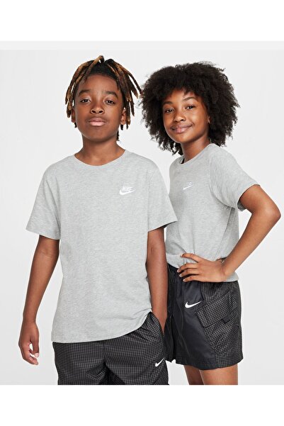 Nike 100% Cotton Futura Logo Embroidered Short Sleeves T-Shirt - Grey Heather