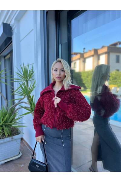 For Angels Fringed Lace Zippered Collar Knitwear Cardigan