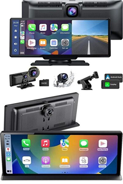 UCUZTEKNO 4K 10.2 İnç Çift Kameralı Araç Multimedya Ekranı CarPlay Kablosuz T...