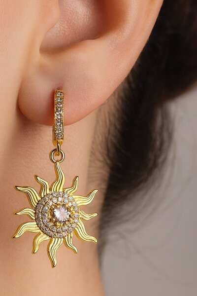 TAKIŞTIR Gold Color Sun Figured Steel Earrings (Pair)