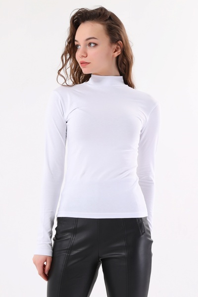 LAENT Body de damă alb smarald cu guler ridicat din 2 piese