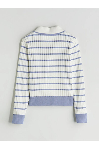 LC Waikiki LCW KidsMavi Polo Yaka Çizgili Kız Çocuk Triko Hırka