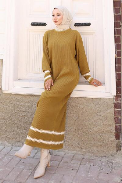 Modamihram Rochie de tricotaj cu model kaki 6149